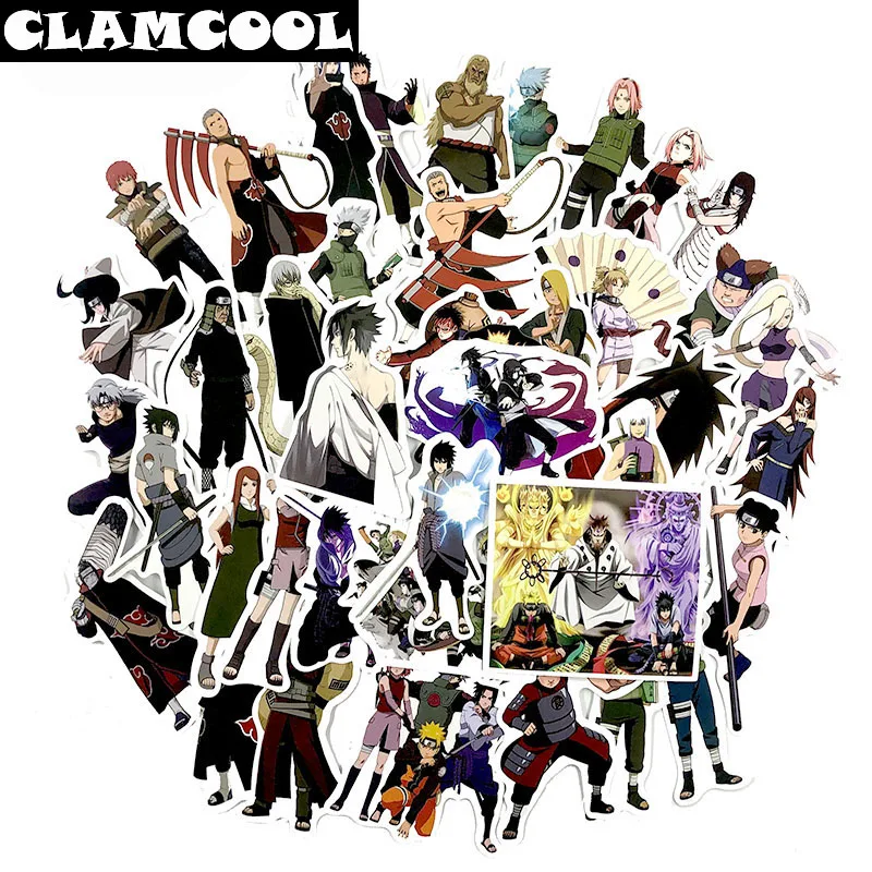 

51PCS/set Waterproof Japan Anime Naruto Sticker For Laptop Car Trunk Skateboard Guitar Fridge Backpack Decal Toy Stickers