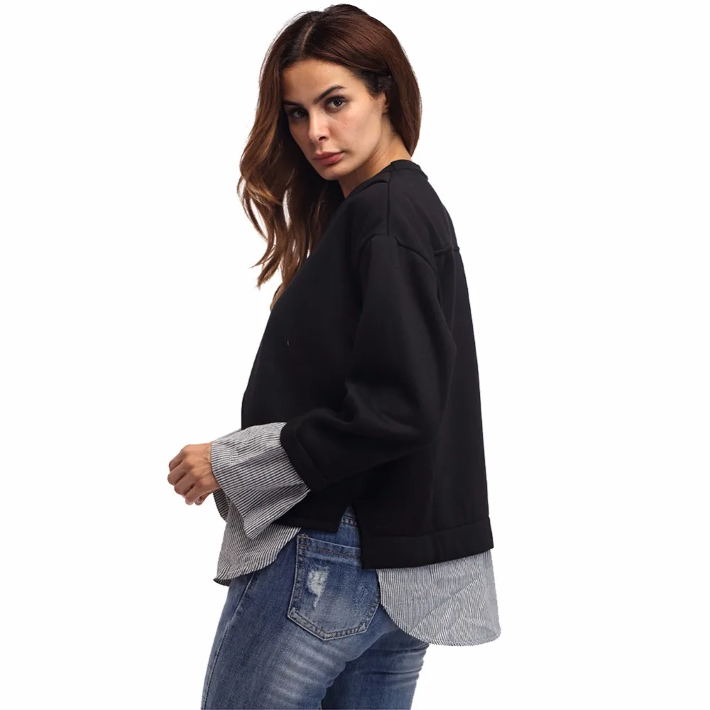Fake 2 Piece Autumn Women t shirt 2017 Long Sleeve Loose T shirt for women T Shirt Femme Casual Tops&Tees One size for all (6)