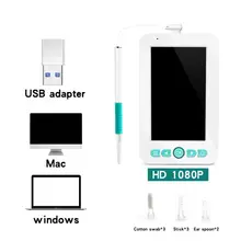 4," HD 1080P эндоскоп бороскоп камера ухо Чистящая ложка с экраном и 6 светодиодный