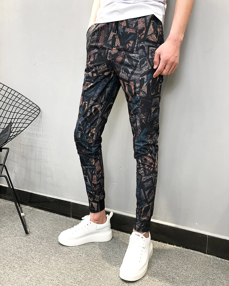 Летние модные брендовые новые Pantalon Hombre мужские штаны для бега, повседневные облегающие штаны до щиколотки с принтом, шаровары, мужские брюки