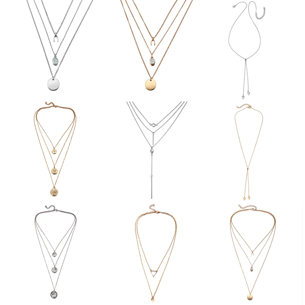 New Bohemian Multi layer Necklaces For Women Sliver Color Crystal Choker Long Necklace Statement Jewelry Drop shipping 2019