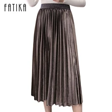 FATIKA 2017 New Fashion Women Velvet Pleated Skirt High Waist Gorgeous Skirts Autumn Winter Midi Skirts
