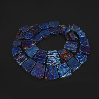 

Craft Necklace Set Jewelry,Blue Coated Dragon Blood Stones Top Drilled Slab Beads,Rough Gems Graduated Slice Pendant,15pcs/str