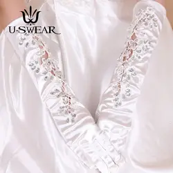 U-SWEAR 2019 Новое поступление Для женщин свадебные перчатки белый кристалл из бисера Флора вышивка локоть Длина перчатки свадебные аксессуары