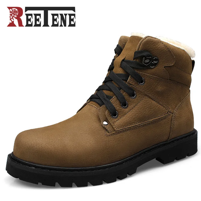 

Reetene 2018 New Winter Men's Boots Super Warm Men Boots Warm Snow Men Boots Plus Size Lace-up Men Winter Shoes 38-46
