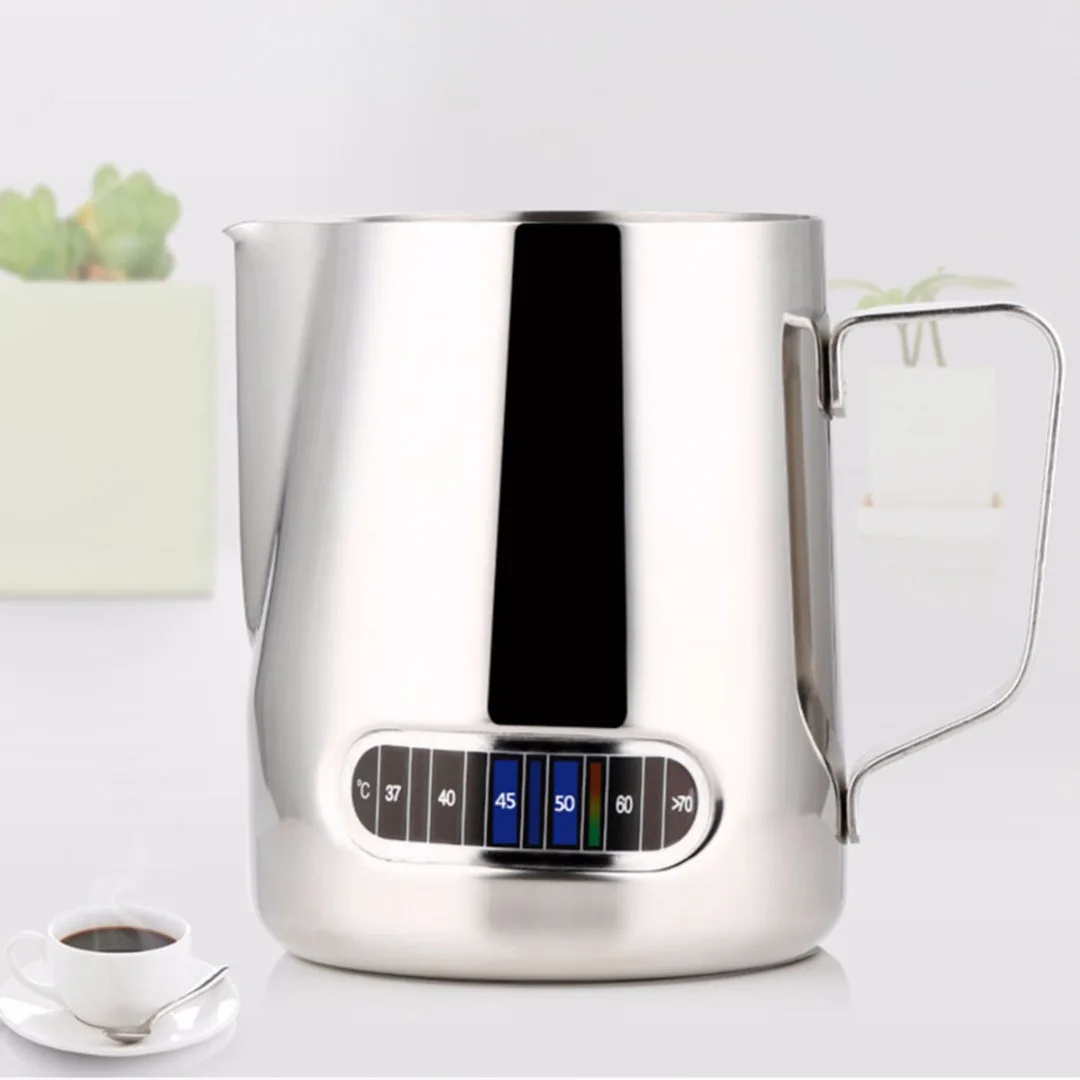 1pc Expresso Stainless Steel Coffee Pitcher Thermometer Milk Frothing Tea Latte Jug