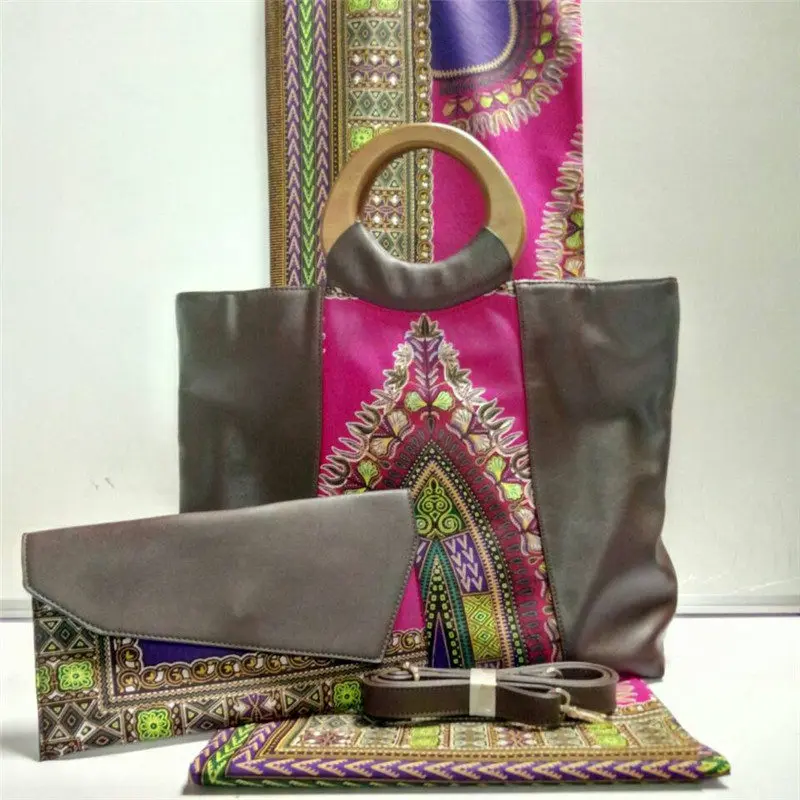 

Latest African Ladies Bag With Real Wax Fabric 6Yards Set For Party Fashion Wax Material Made Bag And Fabric Set YY-526