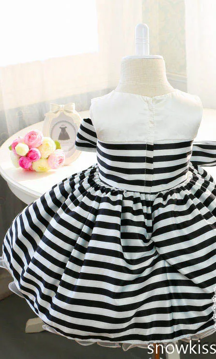 black and white striped flower girl dress