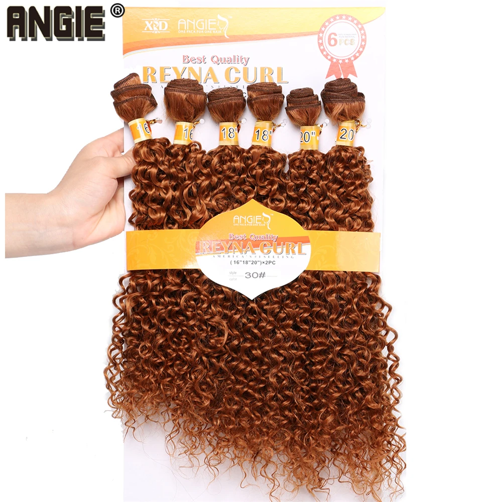 ANGIE Golden Color Synthetic Hair Bundles Afro Kinky Curly Wave Hair Extensions Pure Color Fiber Weaving