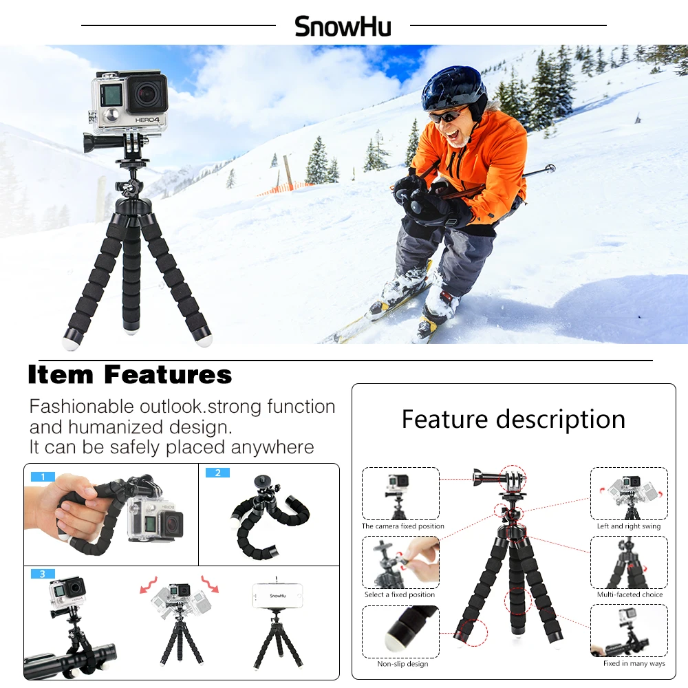 SnowHu para Gopro accesorios set para go pro hero 7 6 5 4 3 kit de montaje para SJ5000 para Eken para xiaomi para yi 4 k trípode de cámara GS13 - 3