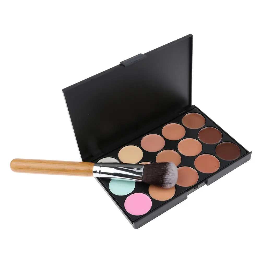 15 Colors Concealer EyeShadow Palette Kit with 11Pcs Bamboo Makeup Powder Brush