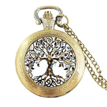 

Movie Living Tree of Life Cabochon Mens charm Necklace chakra Pocket Watch steampunk Jewelry Gift women glass chain antique