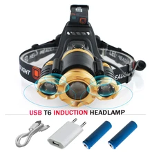 Индукционная светодиодная фара с ИК-датчиком, xml t6, usb, налобный фонарь L2, налобный фонарь с аккумулятором 18650, налобный фонарь для рыбалки, горной рыбалки, лампа для кемпинга