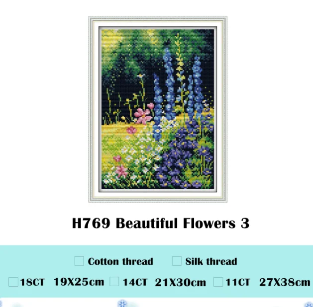 Блестящий горный цветок крестиком набор Аида 14ct 11ct граф печать холсты стежков вышивка DIY рукоделие ручной работы - Цвет: Beautiful Flowers 3