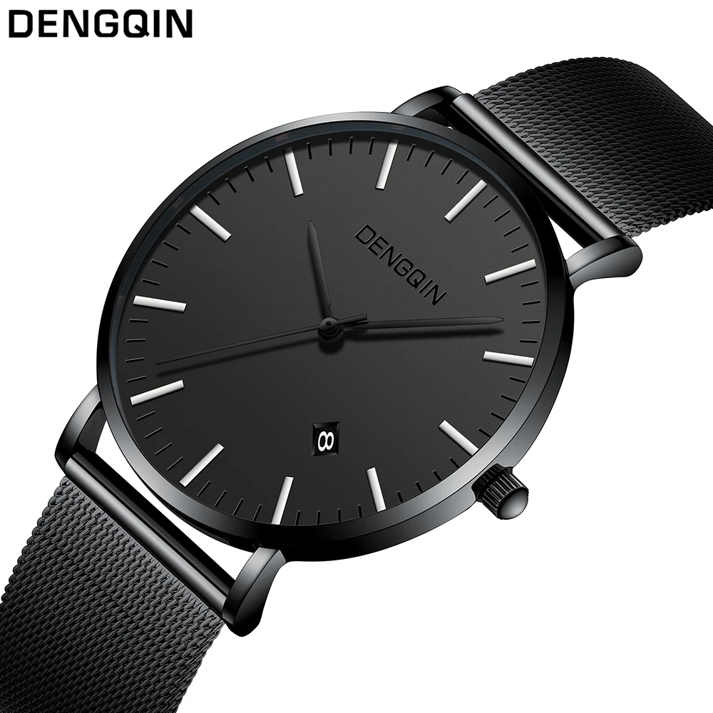 

DENGQIN Fashion Sport Wrist Watch Men Watch Stainless Steel Men's Watch Men Complete Calendar Watches Clock reloj hombre