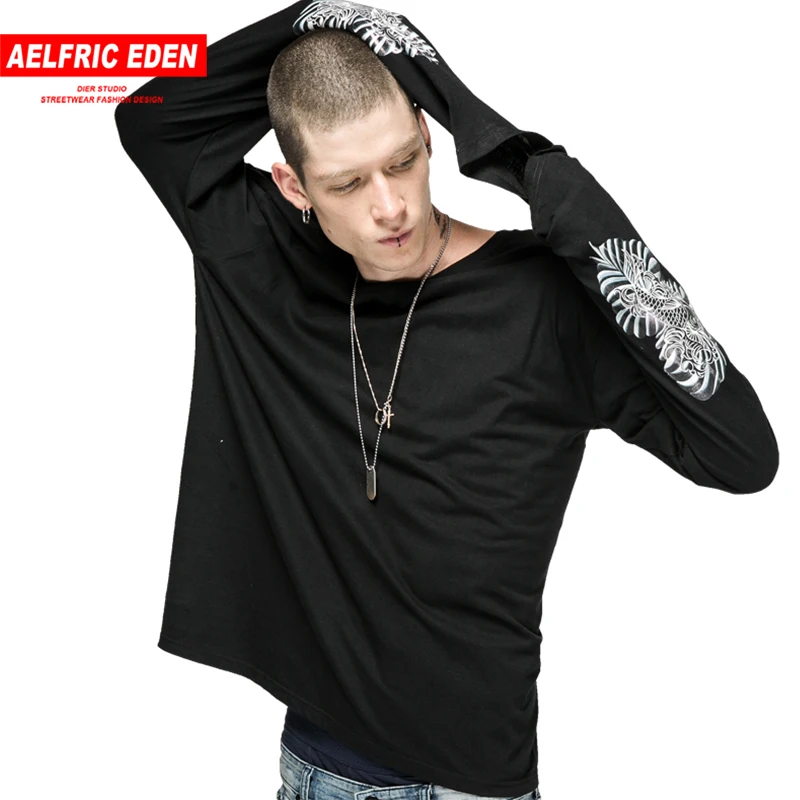 Aelfric Eden Китайский ветер рок черные топы оверсайз мужские футболки Ретро Карп