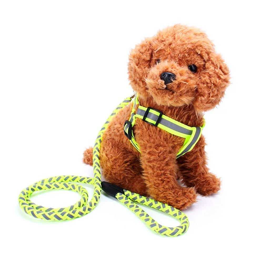 

Reflective Dog Harness and Leash set Nylon Braided Pet Puppy Training Harness Round Rope Leads for Small Medium Dog Safe Walking