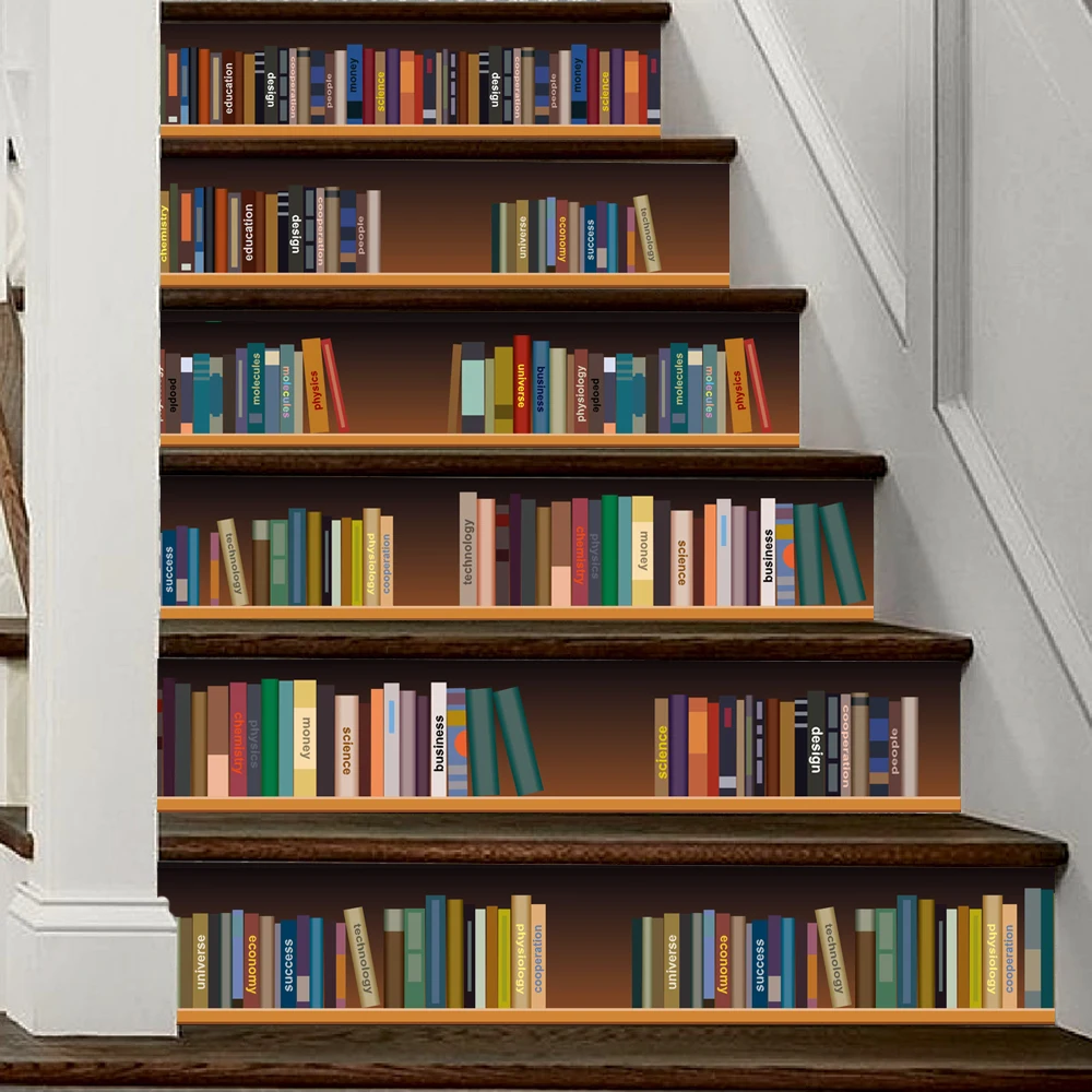 6 pcs الإبداعية الذاتي لاصق خزانة مكتبة 3D درج ملصقا جدار صائق جدارية خلفيات القابل للإزالة للماء المنزل الديكور