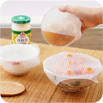 

4pcs/Lot Reusable Silicone Cover Stretch Lids Multifunctional Silicone Wrap Seal Lid Food Fresh Keeping Kitchen Tool