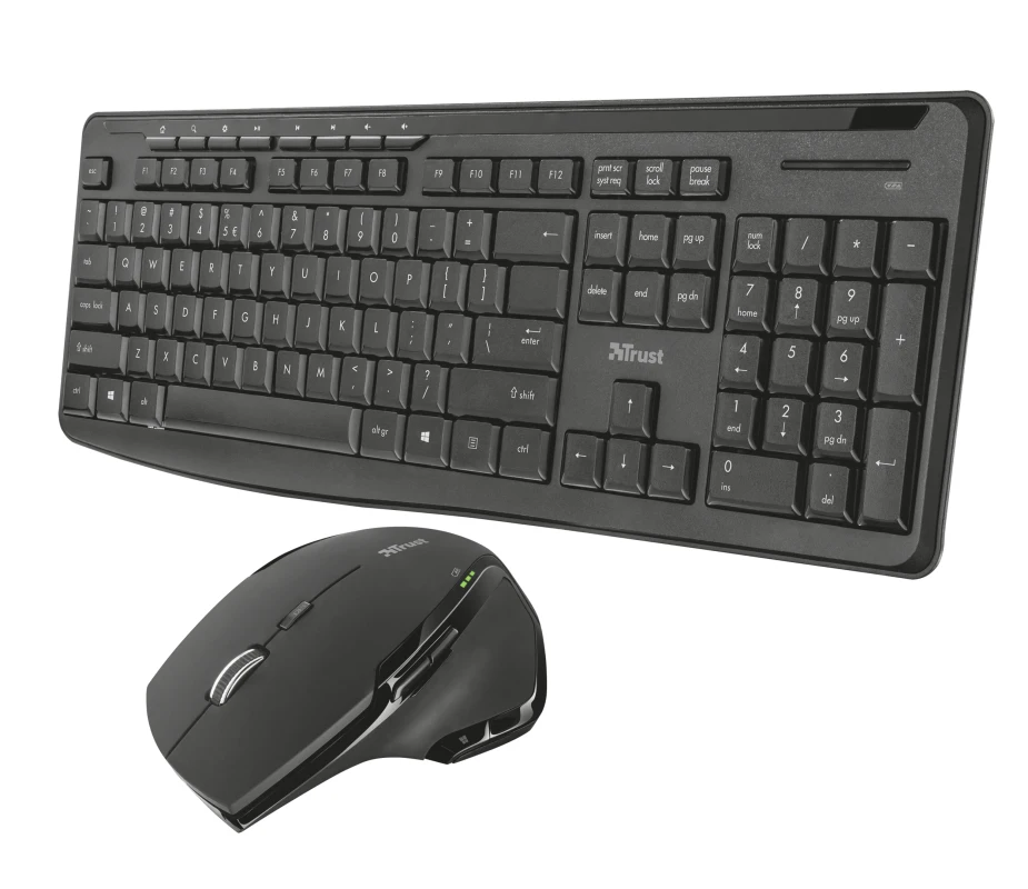

Trust Evo Silent Wireless Keyboard with mouse ES, Standard, Wireless, RF Wireless, QWERTY, Black, Mouse included