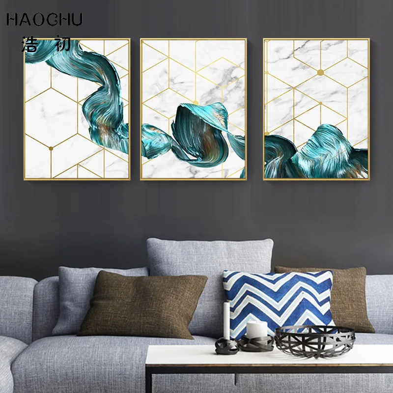 

Abstract Fashion Style Art Triple Pictures The Floating Ribbon Like Stream In Tartan Background Paintings Canvas Poster For Home