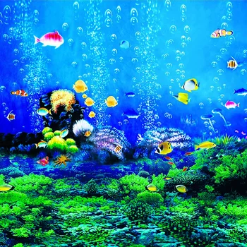 

Blue Ocean Photography Backdrop Under the Sea Fishes Bubbles Green Algae Kids Children Aquarium Background for Photo Studio
