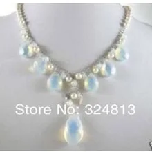 Морской белый жемчуг лунный камень серебро Цепочки и ожерелья#1187