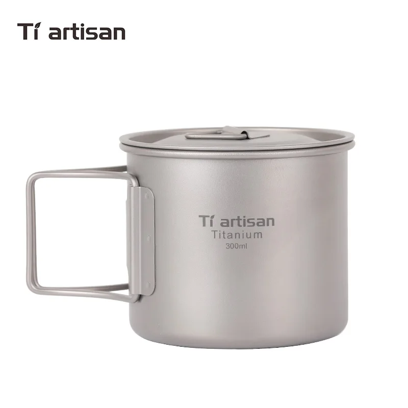 Tiartisan Titanium Cups of Folded Handle Pure Titanium Coffee Mugs with