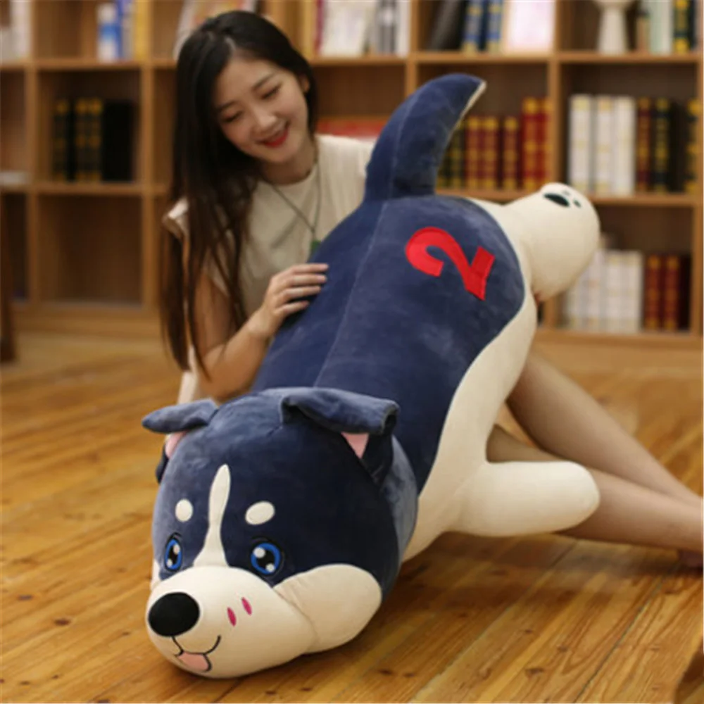 New Lovely Large Soft Animal Husky Dog Plush Toy Stuffed Lying Dog Doll Pillow Gift for Kids 50cm 70cm 90cm 120cm3