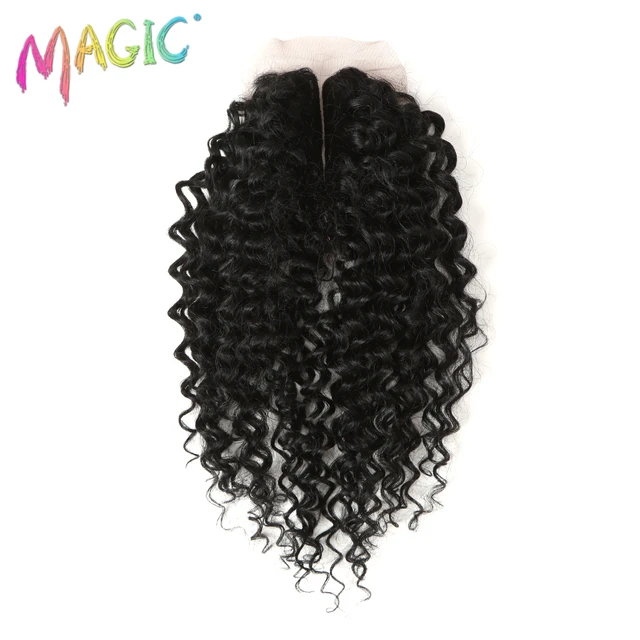 Syntetyczne Afro Kinky kręcone włosy blond 16-20Inch 7 sztuk/lot syntetyczne przedłużanie włosów 6Pieces z zamknięciem koronki dla czarnych kobiet -