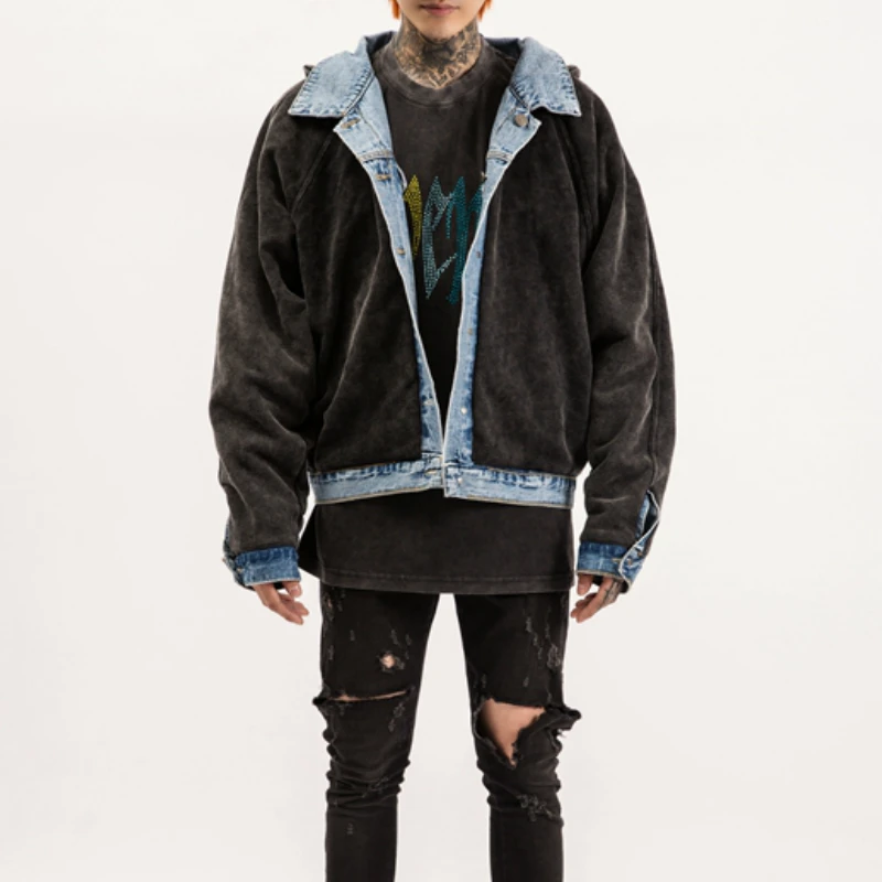 

Reversible Raglan Trucker Jacket Vintage Washed Lining Denim Jackets Short Length Coat
