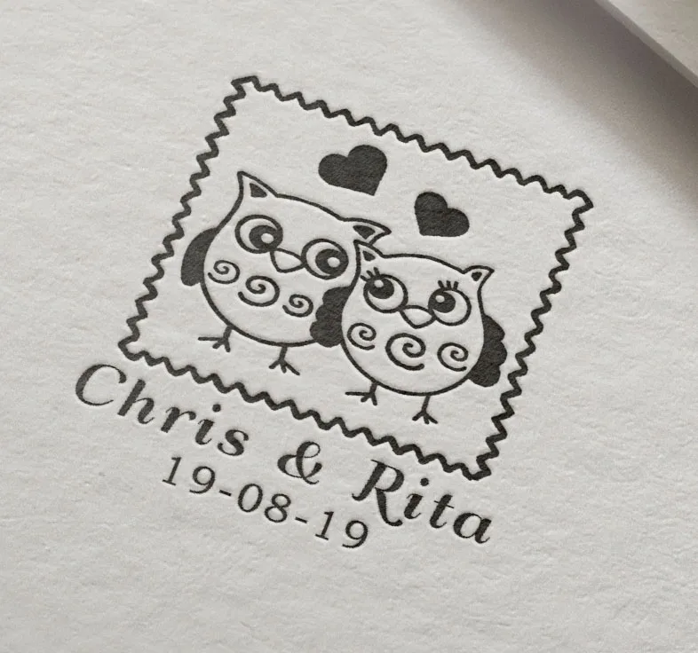

40mm Owl Personalized wedding Self Inking stamp business family return address round custom stamp name and date