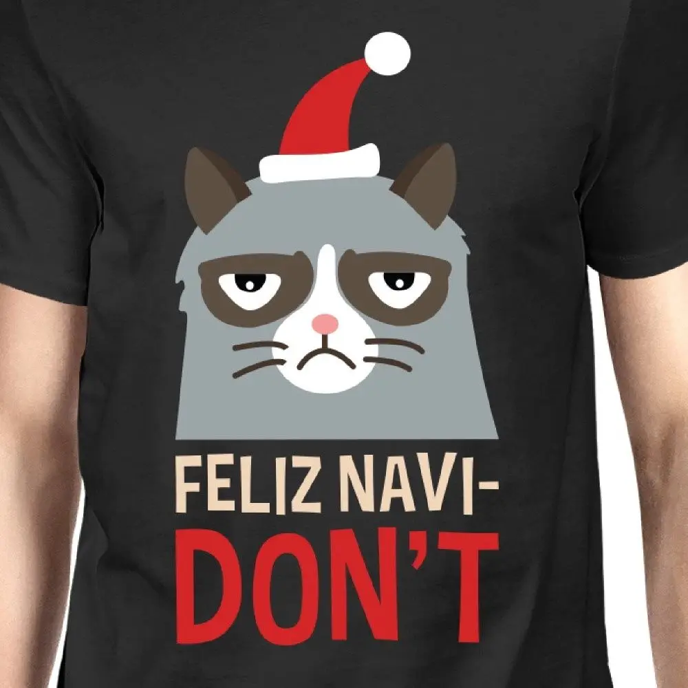 Feliz Navidon не черный Для мужчин футболка Рождественский подарок для любителей кошек