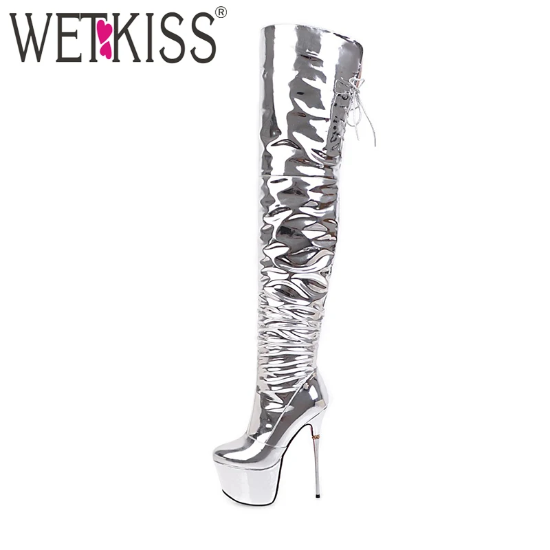 over the knee silver boots