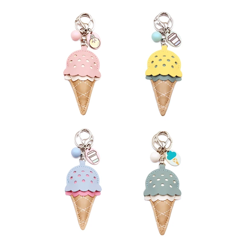 

2018 New Fashion Style Sexe Mara PU Leather Ice Cream Keychain lovely cute creative Key ring bag pendant gifts Color Random
