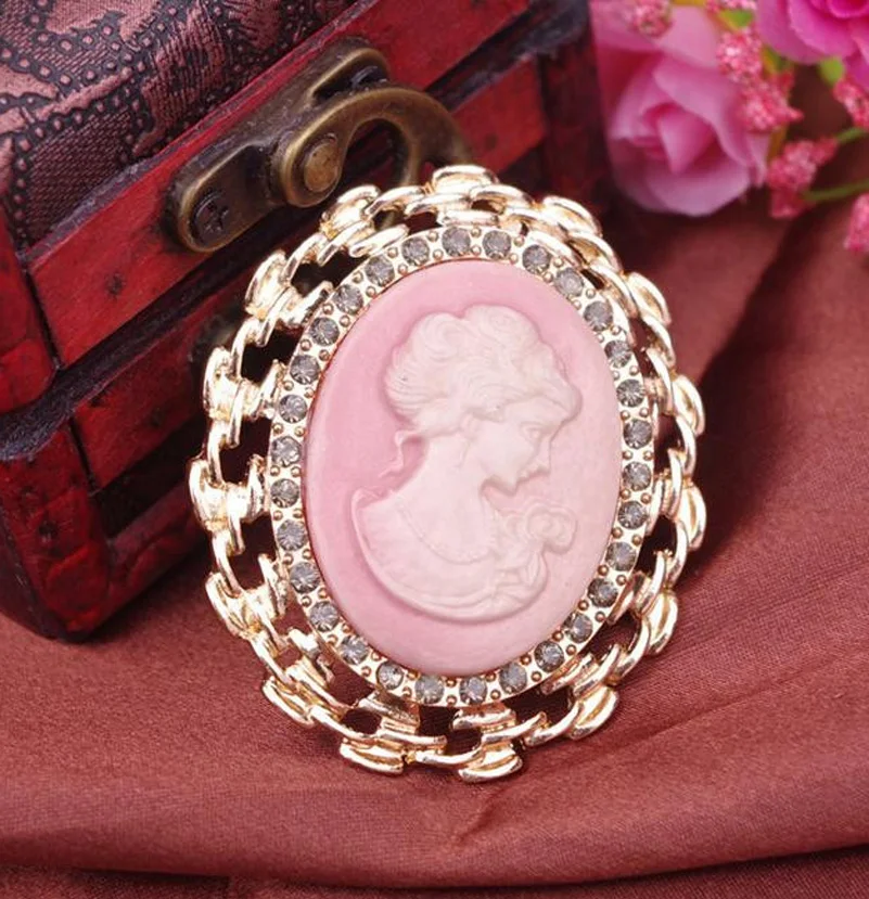 Fashion Vintage Charm Rhinestone Cameo Brooch Beautiful Girl Lady Head