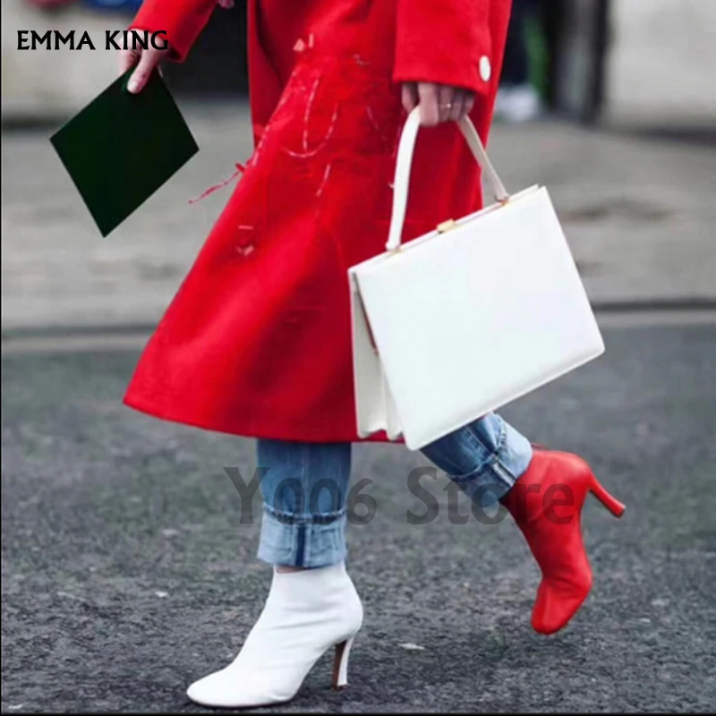 

2019 Spring/Autumn Ankle Boots Women Square Toe Back zipper Red Bare Booties High Heel Martin Botas Mujer Heels Ladies Shoes