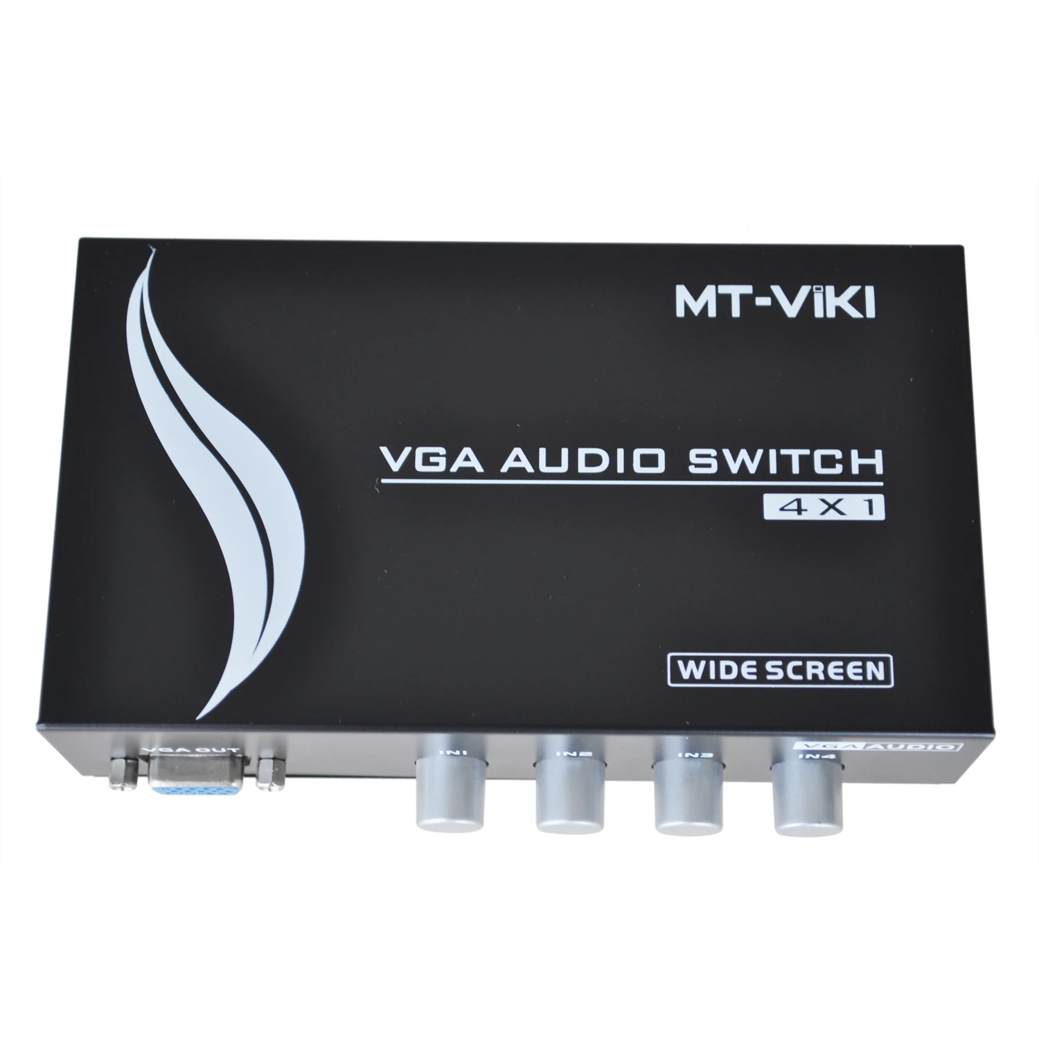 

KSOL Black PC With Plastic And Metal monitor into1 out of 4 port VGA Audio Switch Box