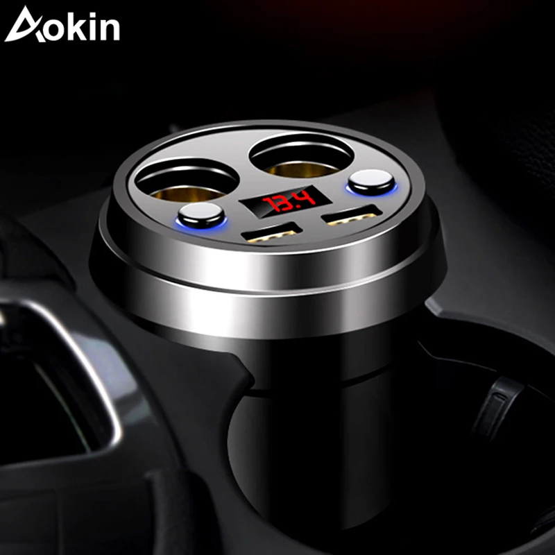 Автомобильное зарядное устройство Aokin, 12 В, 3,0 А, быстрое зарядное устройство, светодиодный дисплей, 2 автомобильного прикуривателя, два порта USB, автомобильное зарядное устройство