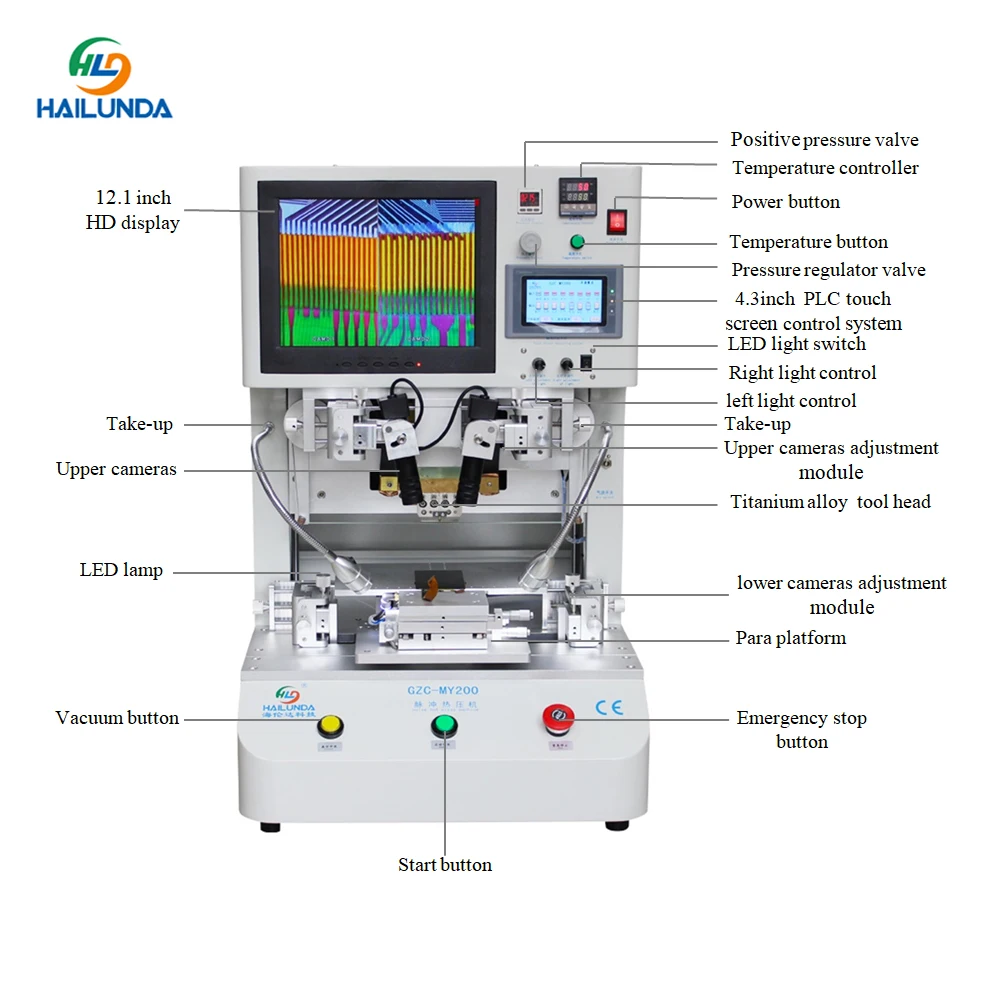 

Flex Cable Machine LCD Screen Repair Machine Pulse Hot Press LCD flex Cables Ribbon FPC ACF Bonding Machine with 12.1inch Disply