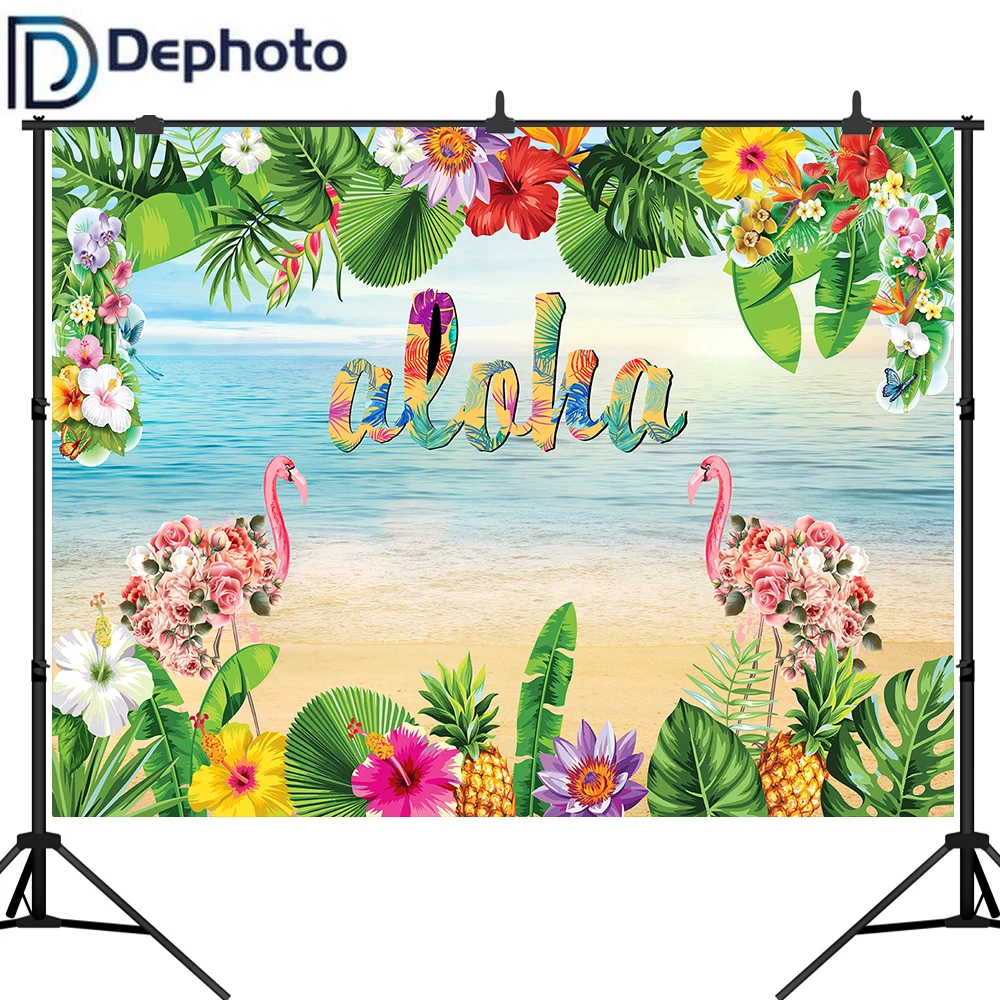 DePhoto «Aloha» бамбуковые вечерние фон Гавайи Фламинго фоновая фотография на виниле тропический пляж Луау День рождения фон для фотосъемки