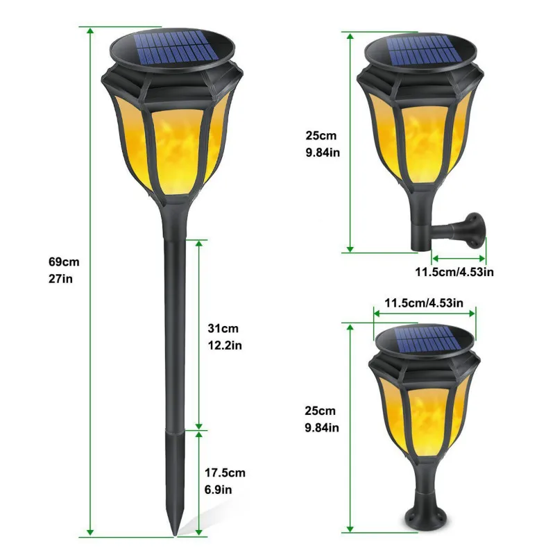 ABS solar light 96led flame torch outdoor induction wall lamp garden garden floor decoration IP65 waterproof landscape lamp