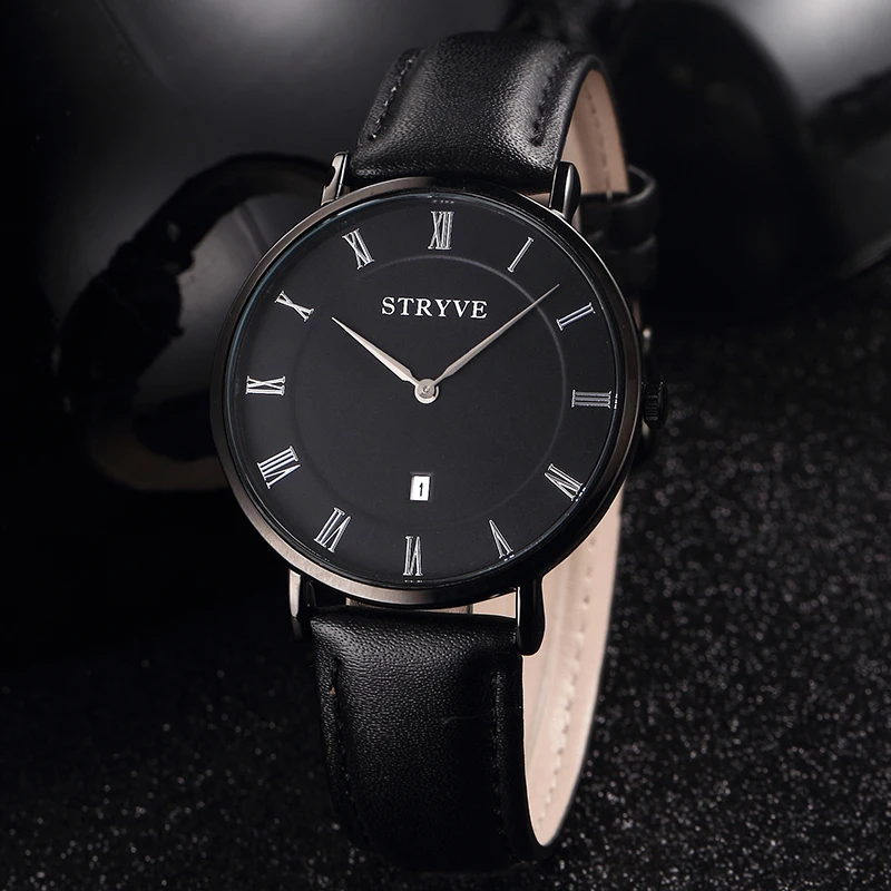 Simple Ultra-thin Watersproof Quartz Wrist Watch High Quality Leather Apan Movement Reloj Watch Calendar 7mm Thick Best Gifts