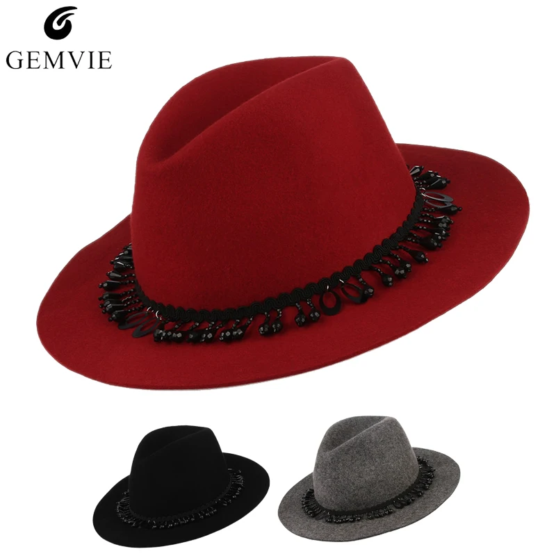 Trendy Women Fedoras 100 Wool Felt Hat Jazz Cap Vintage Hats Lady