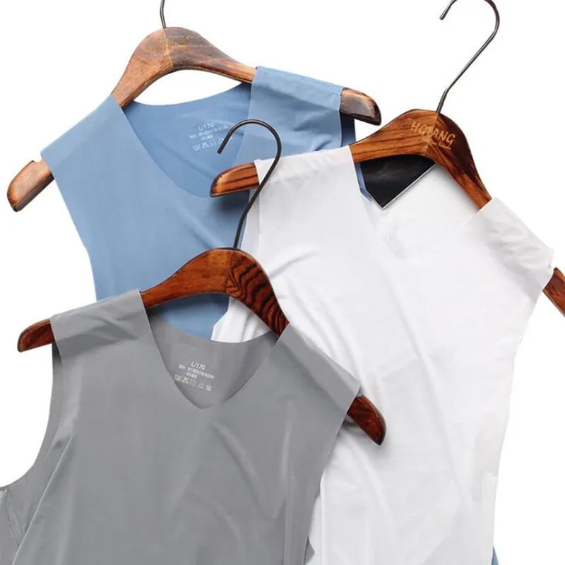 

Summer Men Vest ice silk vest Man Slim Tight Wide shoulder Sleeveless Undershirt Men Top Tanks Cool breathable