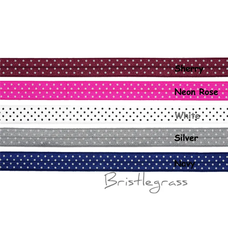 

BRISTLEGRASS 10 Yard 5/8" 1.5cm Polka Dot Print FOE Fold Over Elastics Spandex Satin Band Kid Hair Tie Headband Sewing Lace Trim