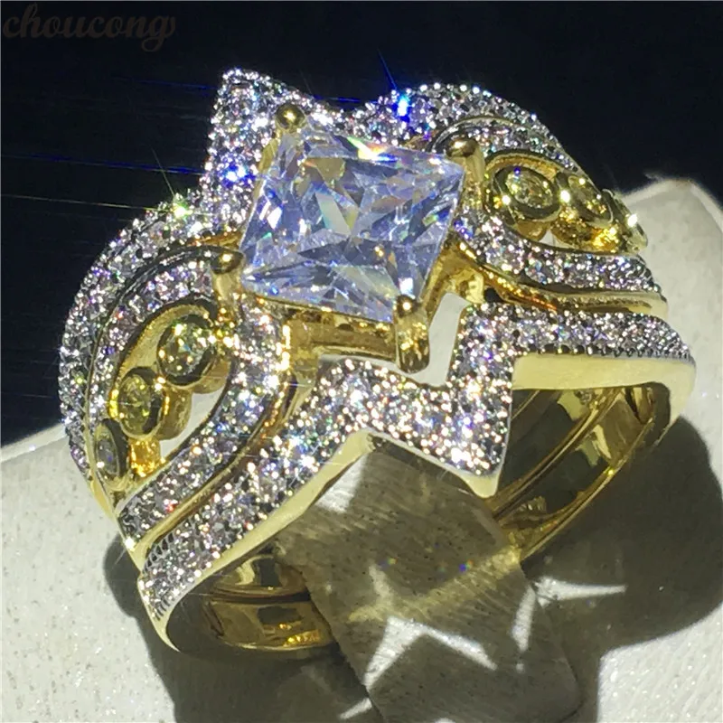 

choucong Unique Design 3-in-1 Ring sets 5A Zircon Cz 925 Sterling Silver Engagement Wedding Band Rings for Women Party Jewelry