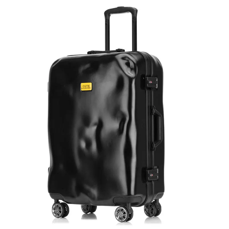 

LeTrend Retro Creative Aluminum Frame Rolling Luggage Spinner Women Suitcase Wheels 20 inch men Black Cabin Trolley Travel Bag