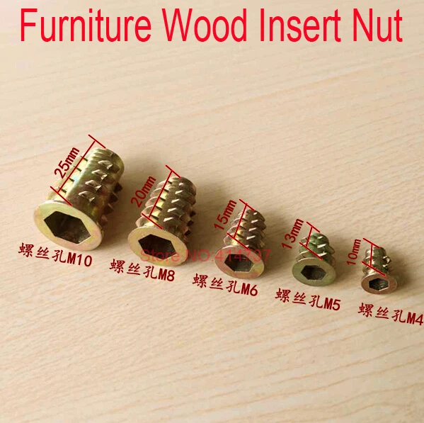 

100pcs/lot M4/M5/M6 Furniture Wood Insert Nut Dowel Screw Fixing for Furniture Legs and Bun Feet