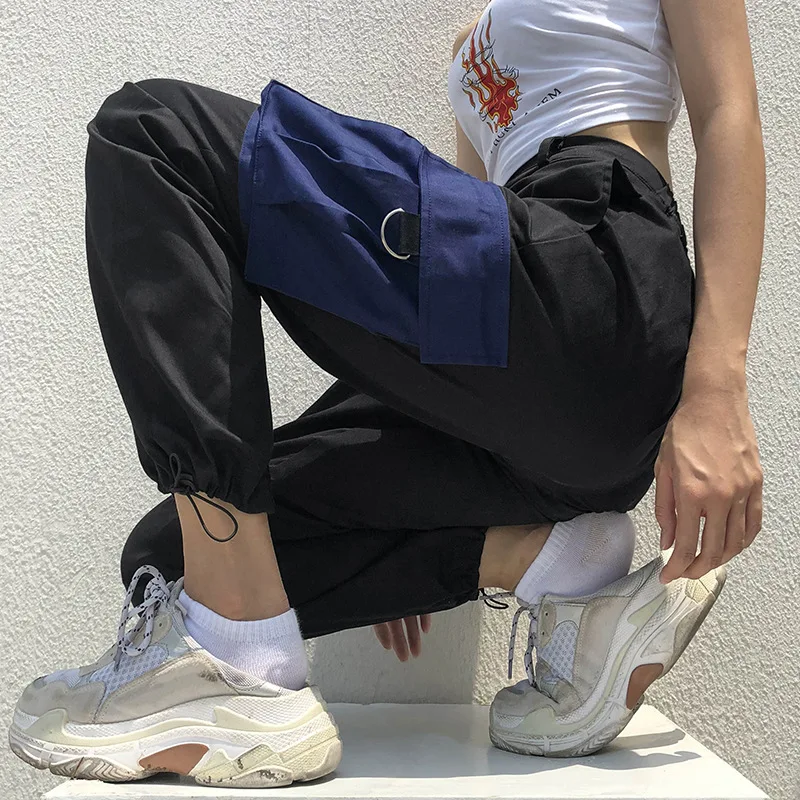 

NCLAGEN 2018 Sexy Big Pockets Cargo Pants Loose Trousers High Waist Sweat Pants Capris Stretch Mujer Joggers Pantalon Lady Pants